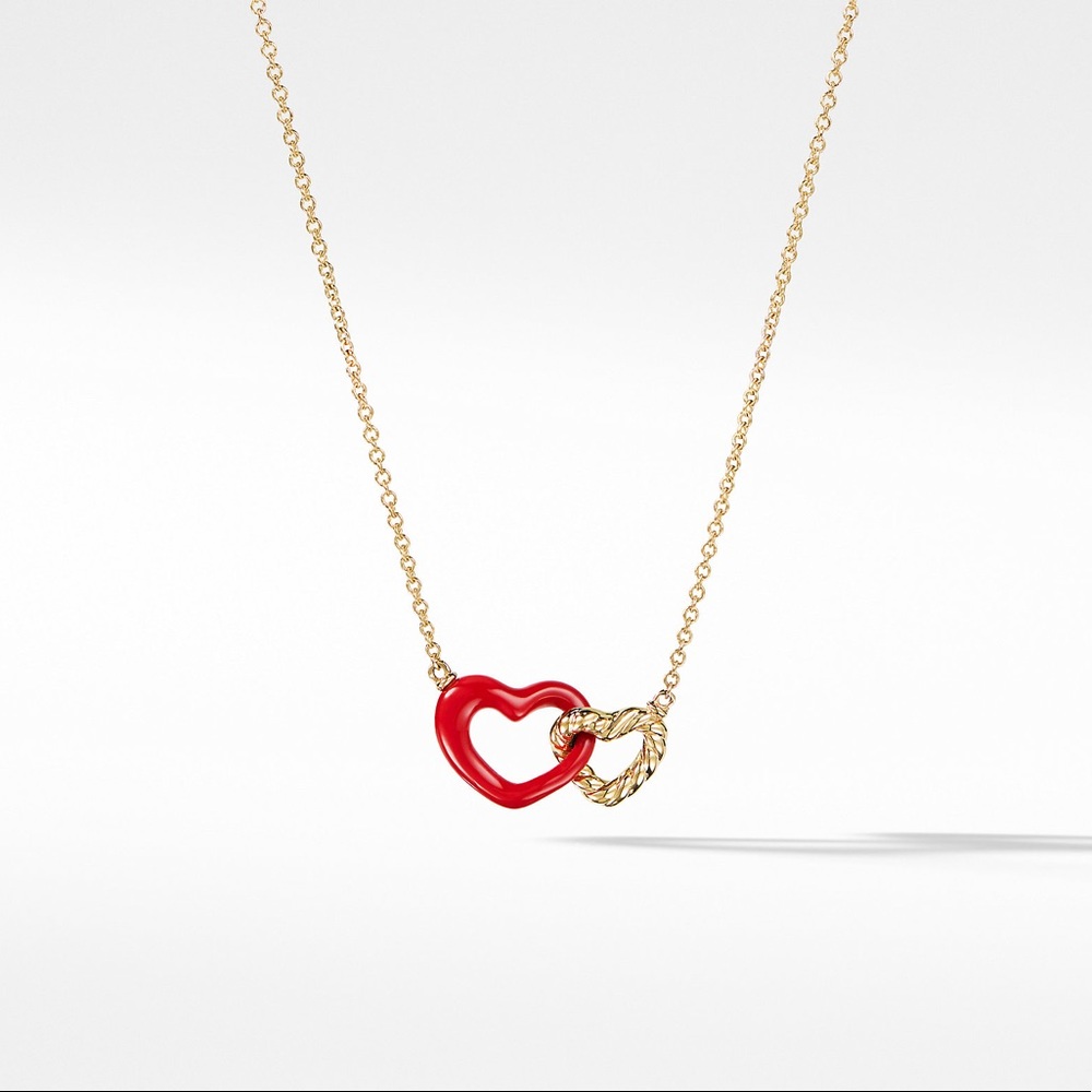 David Yurman Double Heart Pendant Necklace 18KGold